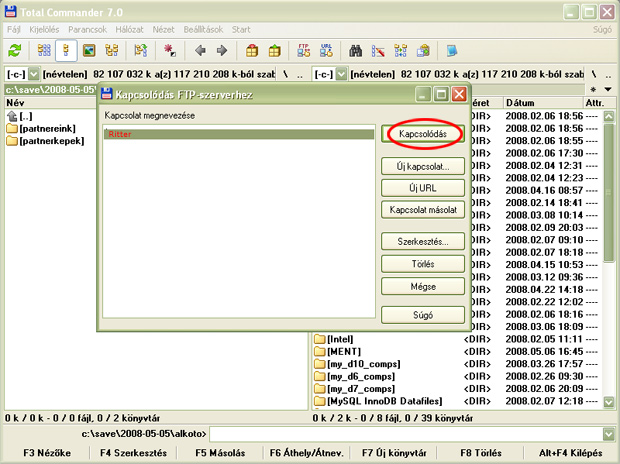 Fájlkezelő Windows Commanderrel. - kapcsolódás