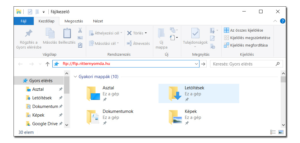 Fájlkezelő FTP kapcsolat 1. - szerver